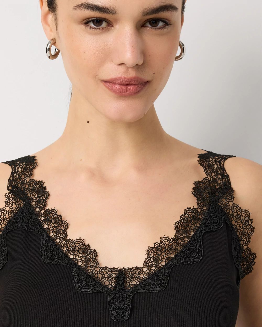 WHBM FORME™ Lace Trim Ribbed Tank | White House Black Market